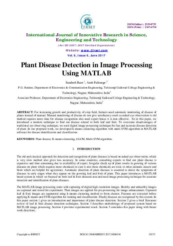 (PDF) Plant Disease Detection in Image Processing Using MATLAB