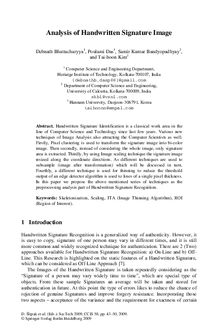 (PDF) Analysis of handwritten signature image