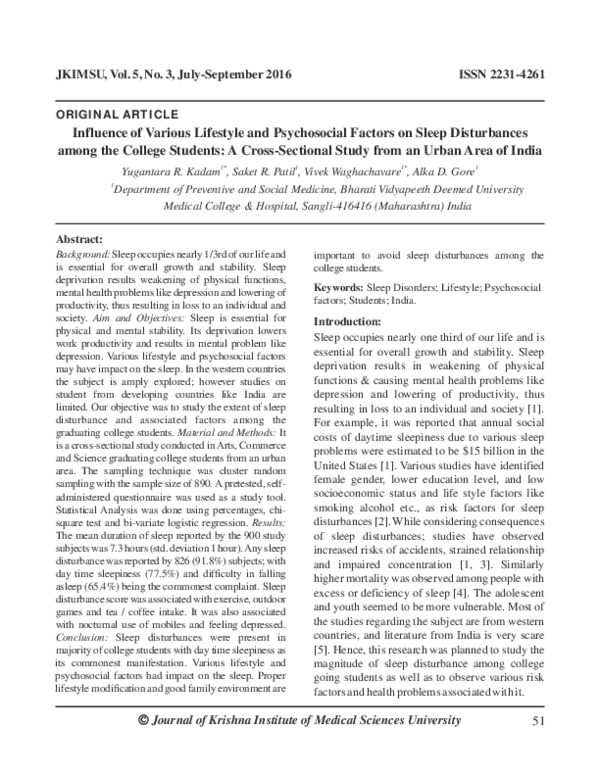(PDF) Influence of Various Lifestyle and Psychosocial Factors on Sleep ...