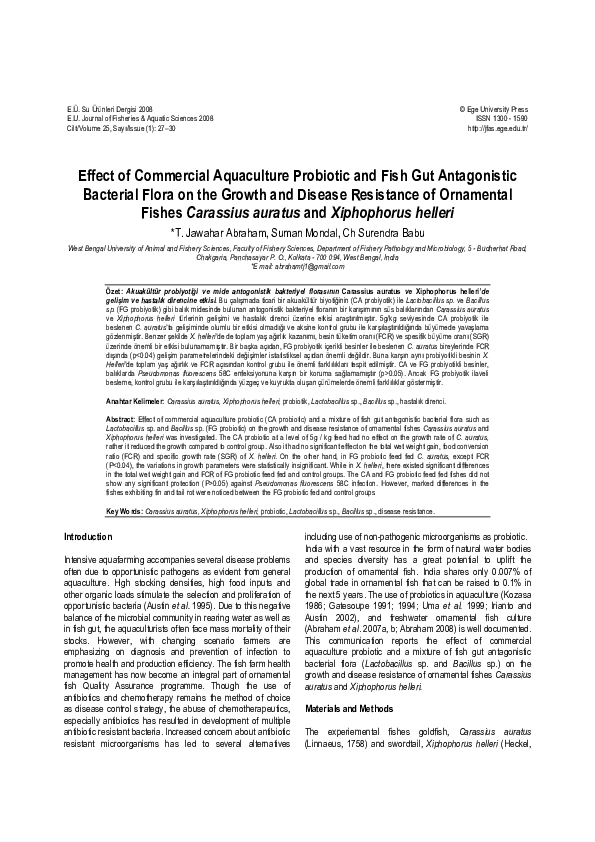 (PDF) Effect of commercial aquaculture probiotic and fish gut ...