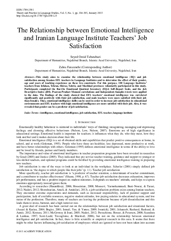 (PDF) The Relationship between Emotional Intelligence and Iranian ...