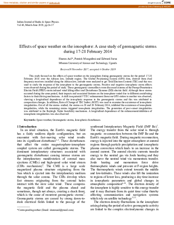 (PDF) Effects of Space Weather on the Ionosphere: A Case Study of ...