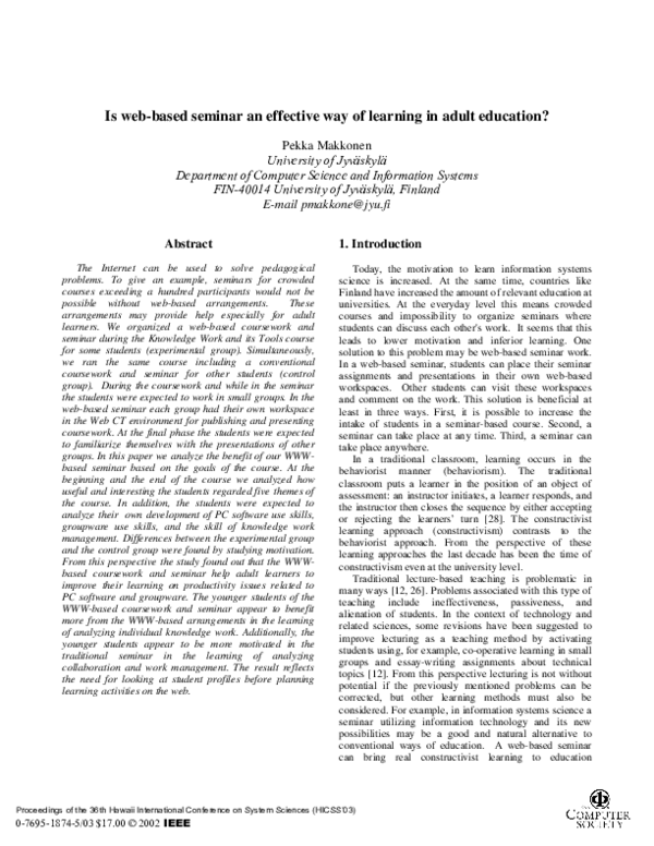 (PDF) Is Web-based seminar an effective way of learning in adult education?