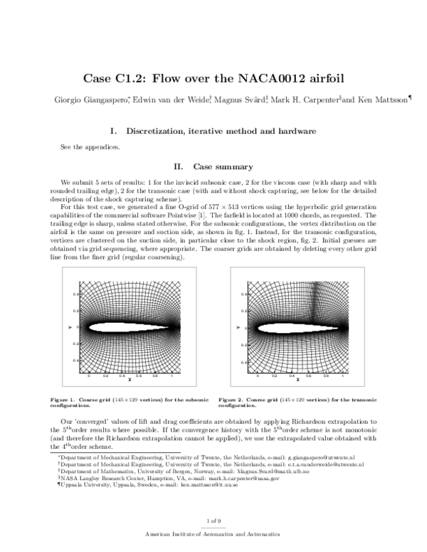 (PDF) Case C1.2: Flow over the NACA0012 airfoil