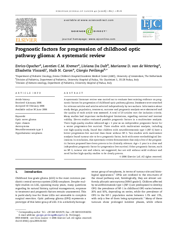 (PDF) Prognostic factors for progression of childhood optic pathway ...