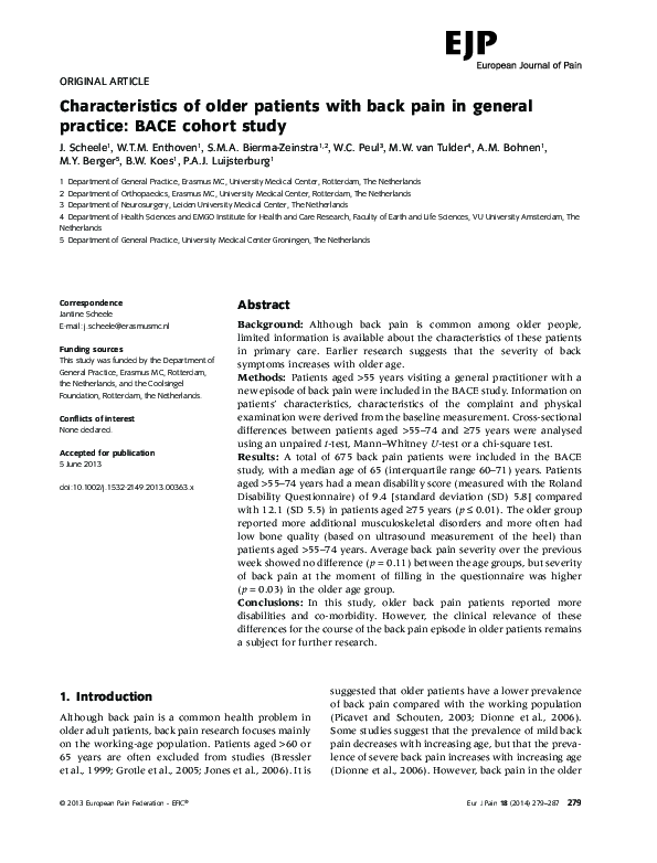 (PDF) Characteristics of older patients with back pain in general ...