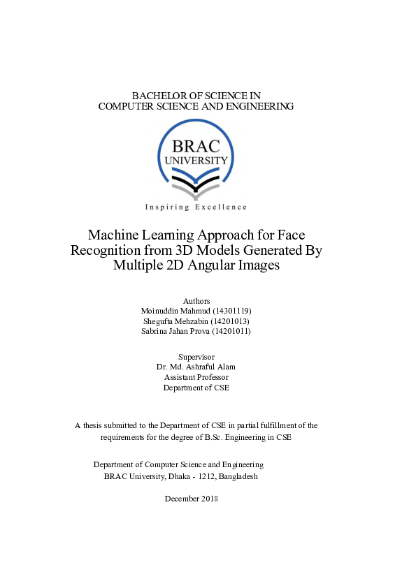 (PDF) Machine Learning Approach for Face Recognition from 3D Models ...