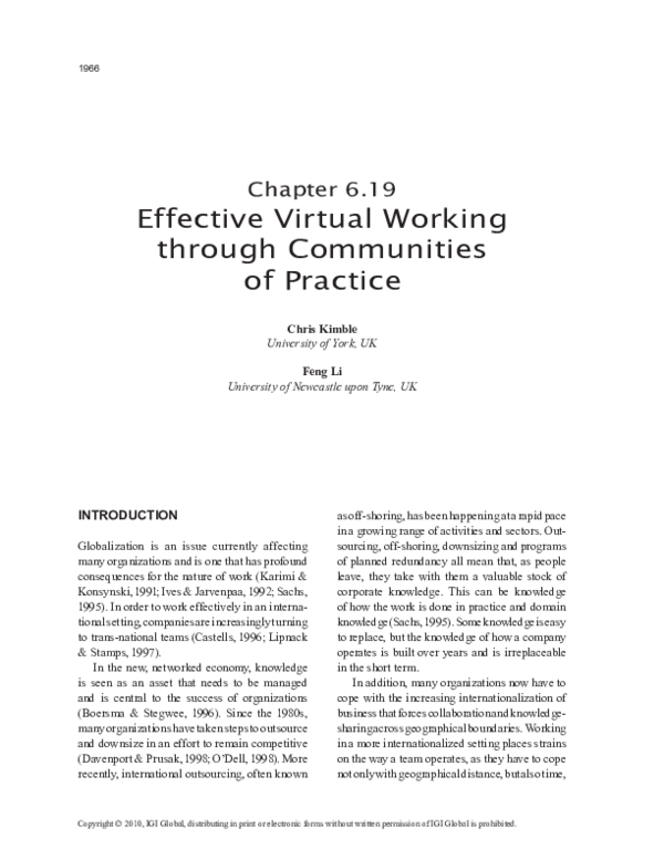 (PDF) Effective Virtual Working through Communities of Practice
