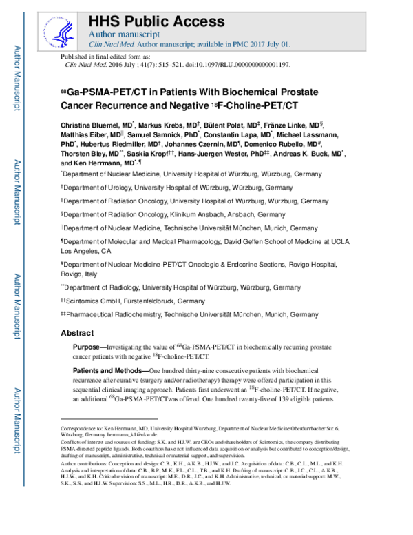 (PDF) 68Ga-PSMA-PET/CT in Patients With Biochemical Prostate Cancer ...