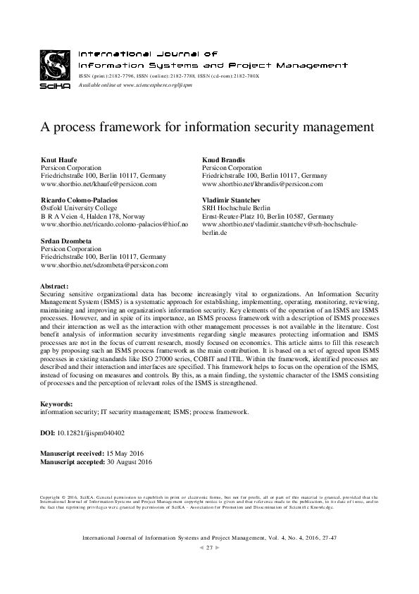 (PDF) A process framework for information security management