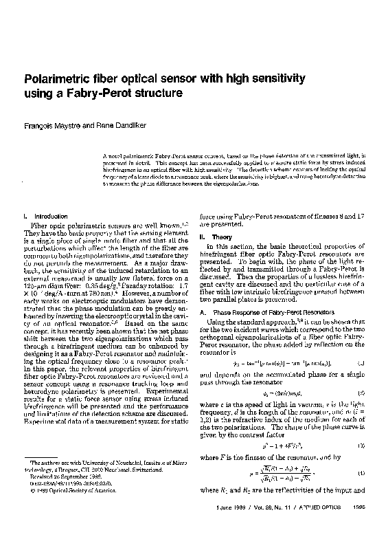 (PDF) Polarimetric fiber optical sensor with high sensitivity using a ...