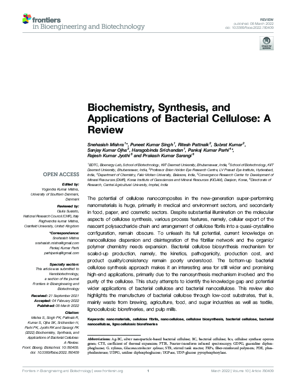 (PDF) Biochemistry, Synthesis, and Applications of Bacterial Cellulose ...