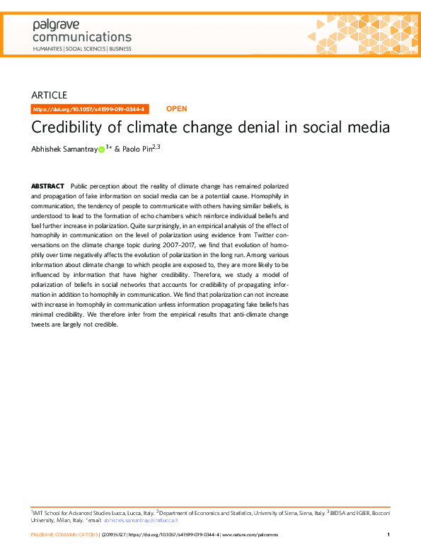 Credibility of climate change denial in social media