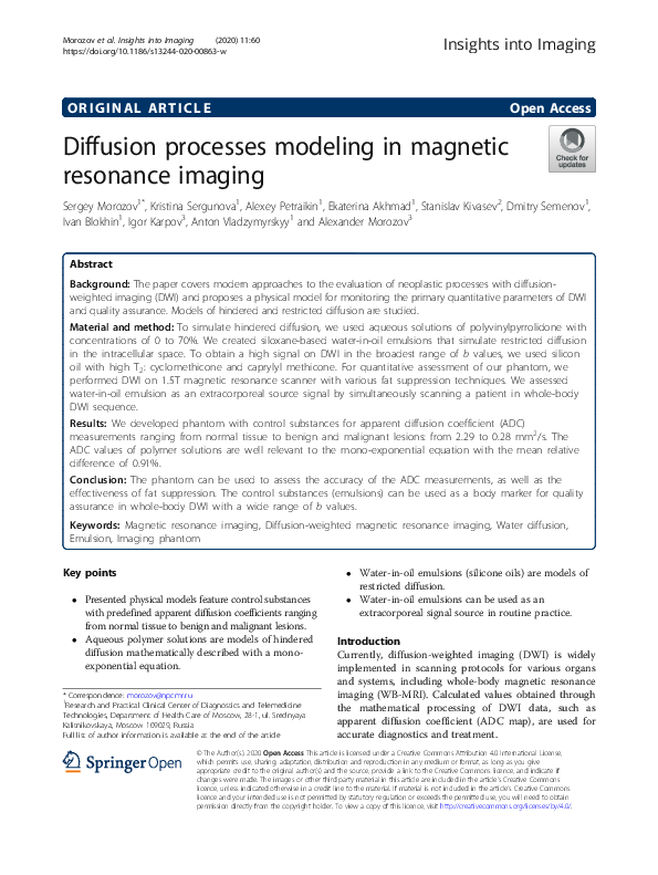 (PDF) Diffusion processes modeling in magnetic resonance imaging