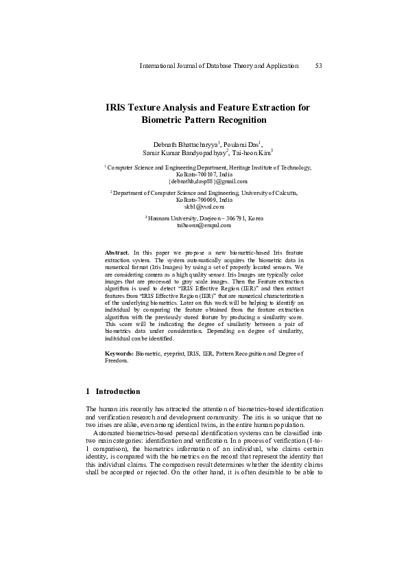(PDF) IRIS Texture Analysis and Feature Extraction for Biometric ...