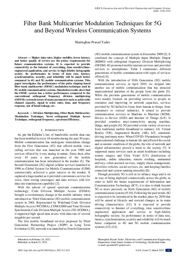 (PDF) Filter Bank Multicarrier Modulation Techniques for 5G and Beyond ...