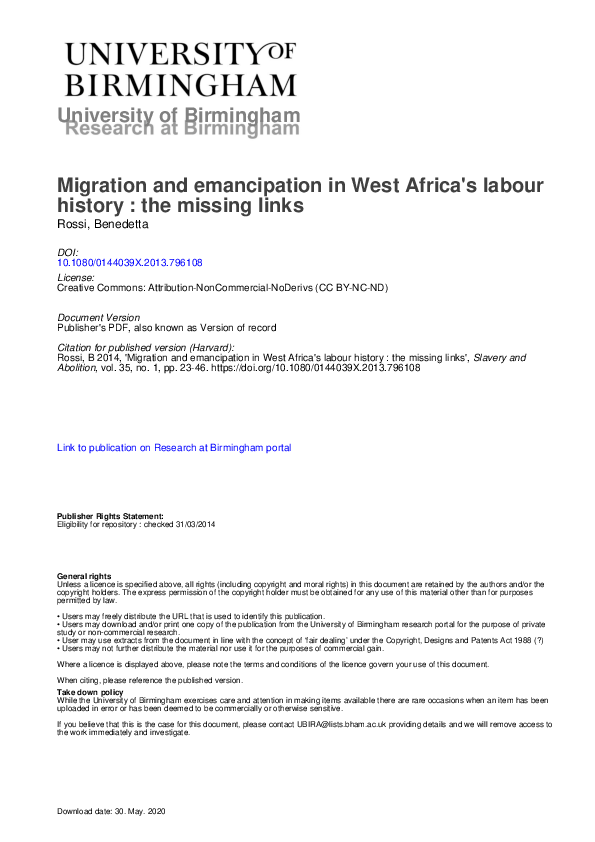 (PDF) Migration and Emancipation in West Africa's Labour History: The ...
