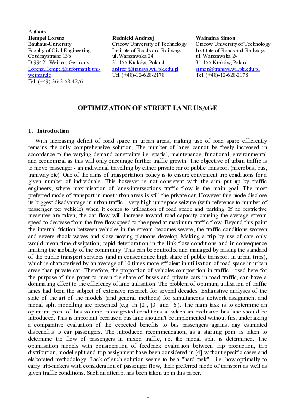 (PDF) Optimization of street lane usage