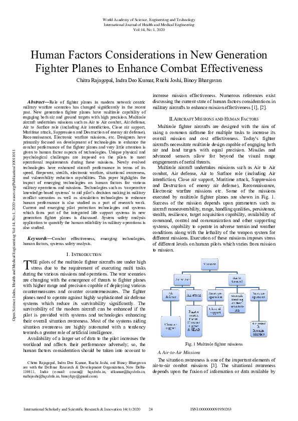 (PDF) Human Factors Considerations in New Generation Fighter Planes to ...