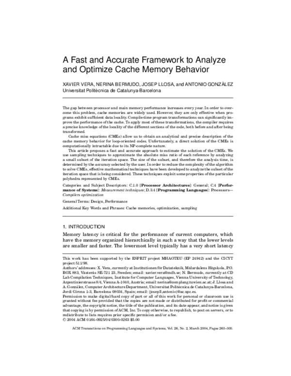 (PDF) A fast and accurate framework to analyze and optimize cache ...