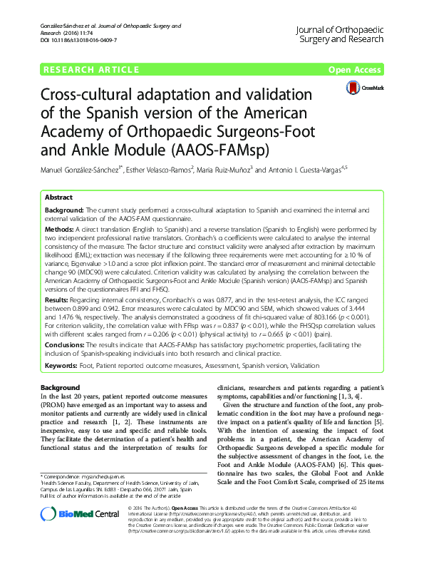 (PDF) Cross-cultural adaptation and validation of the Spanish version ...
