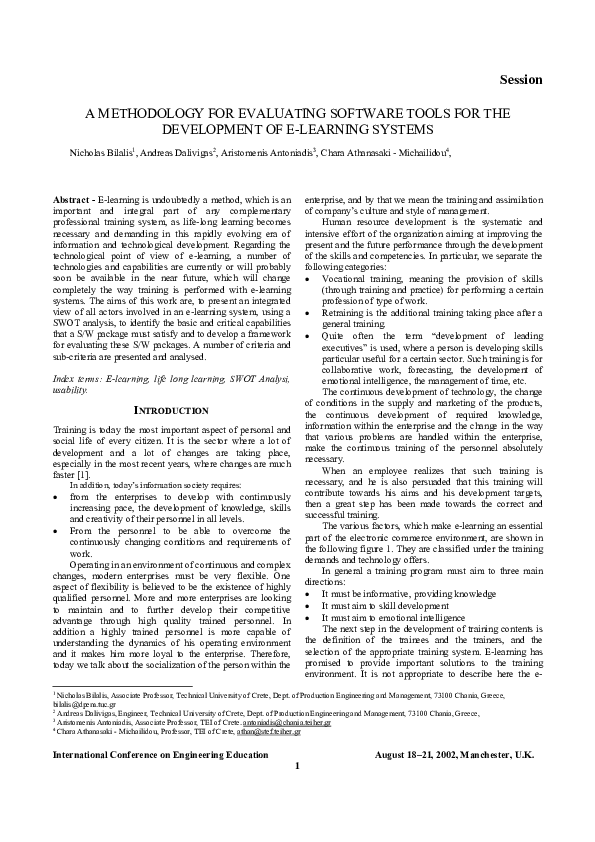 (PDF) A Methodology For Evaluating Software Tools For The