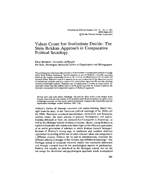 (PDF) Values Count but Institutions Decide: The Stein Rokkan Approach ...