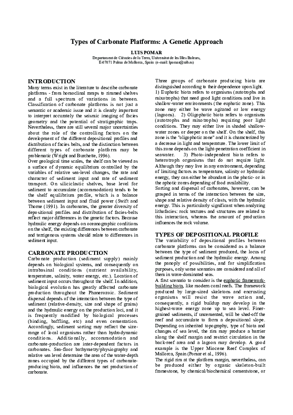 (PDF) Types of carbonate platforms: a genetic approach