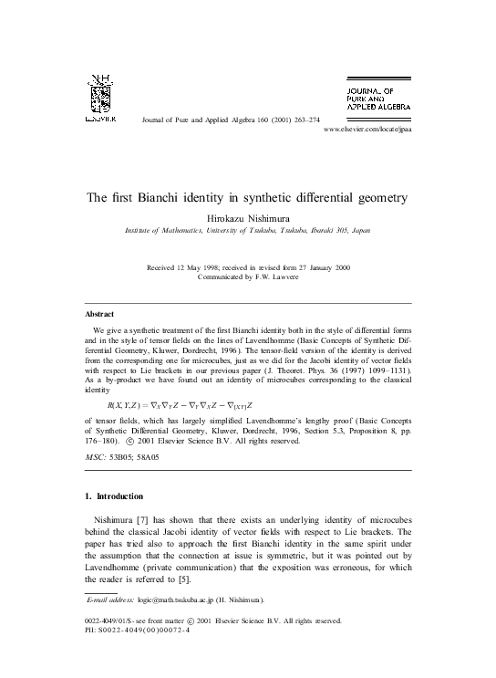 (PDF) The first Bianchi identity in synthetic differential geometry