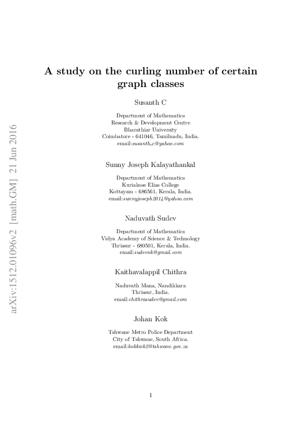 (PDF) A study on the curling number of graph classes