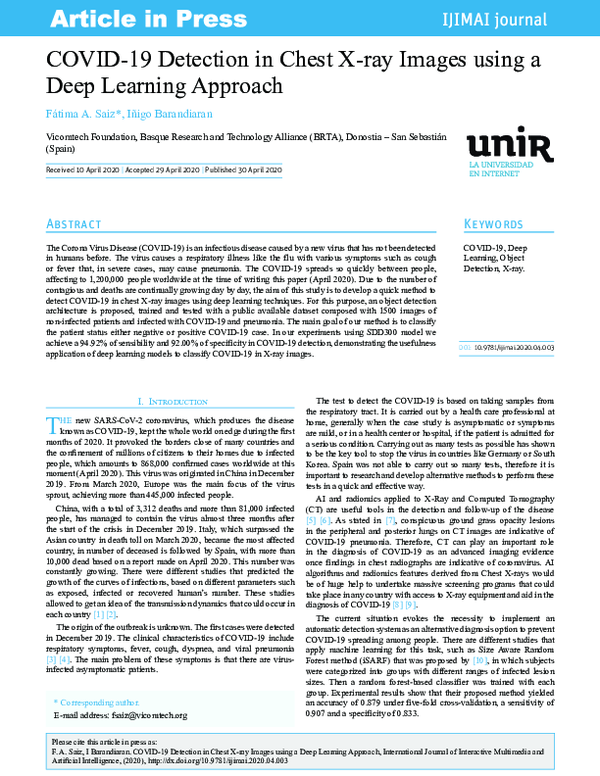 (PDF) COVID-19 Detection in Chest X-ray Images using a Deep Learning ...