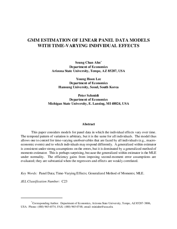 (PDF) GMM estimation of linear panel data models with time-varying ...