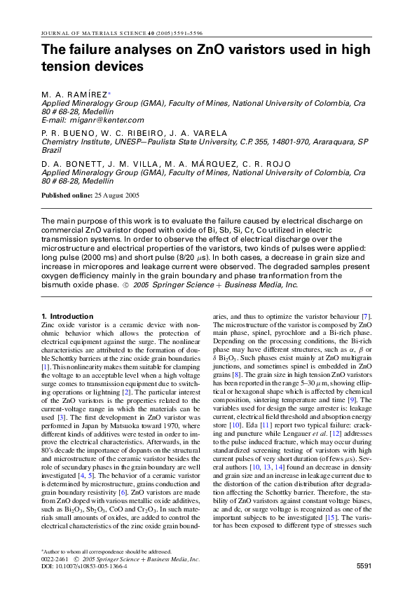 (PDF) The failure analyses on ZnO varistors used in high tension