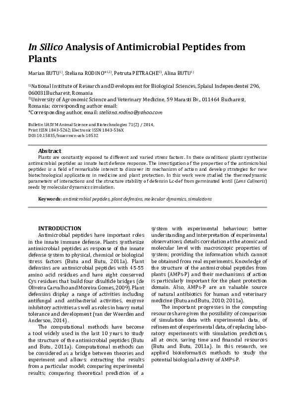 (PDF) In Silico Analysis of Antimicrobial Peptides from Plants