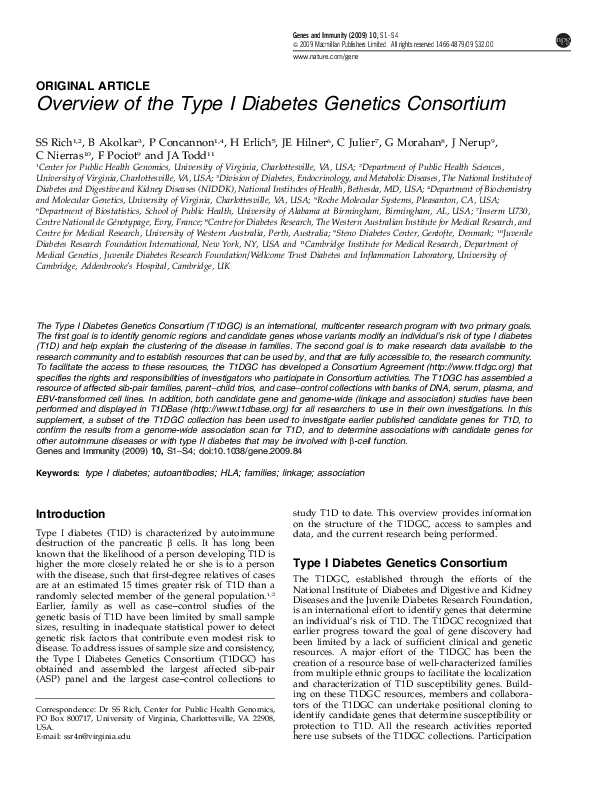 (PDF) Overview of the Type I Diabetes Genetics Consortium