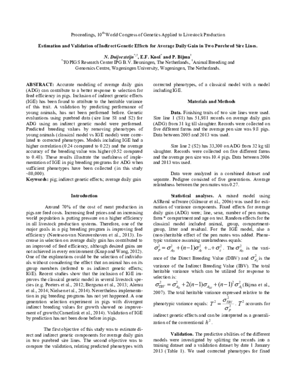 (PDF) Estimation and Validation of Indirect Genetic Effects for Average ...