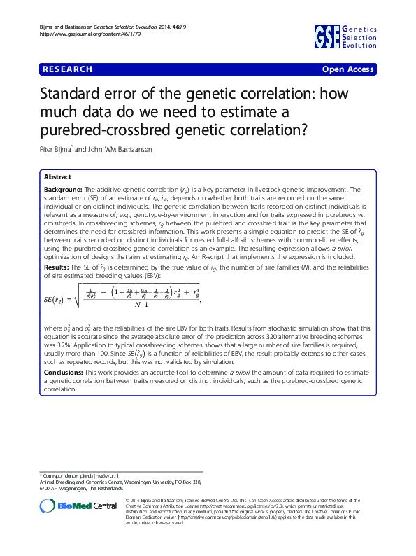 (PDF) Standard error of the genetic correlation: how much data do we ...