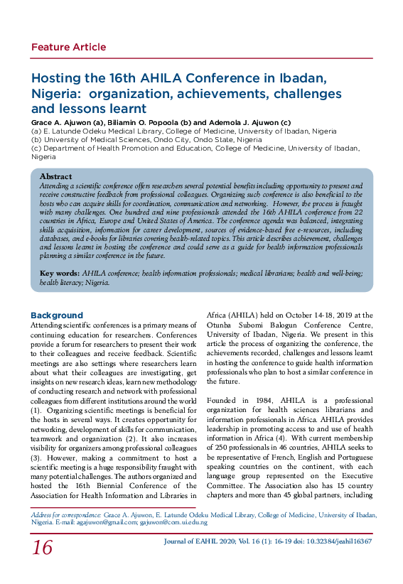(PDF) Hosting the 16th AHILA Conference in Ibadan, Nigeria ...