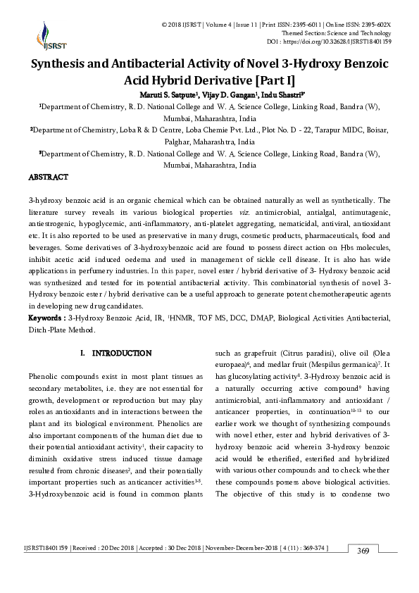 (PDF) Synthesis and Antibacterial Activity of Novel 3-Hydroxy Benzoic ...