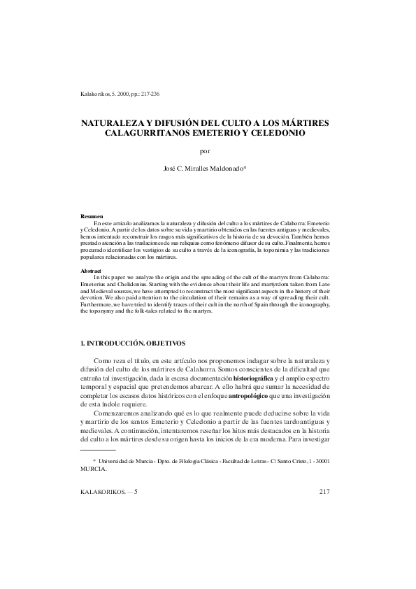 (PDF) Naturaleza y difusión del culto a los mártires calagurritanos ...