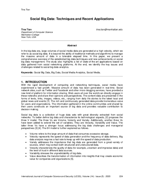 (PDF) Social Big Data: Techniques and Recent Applications