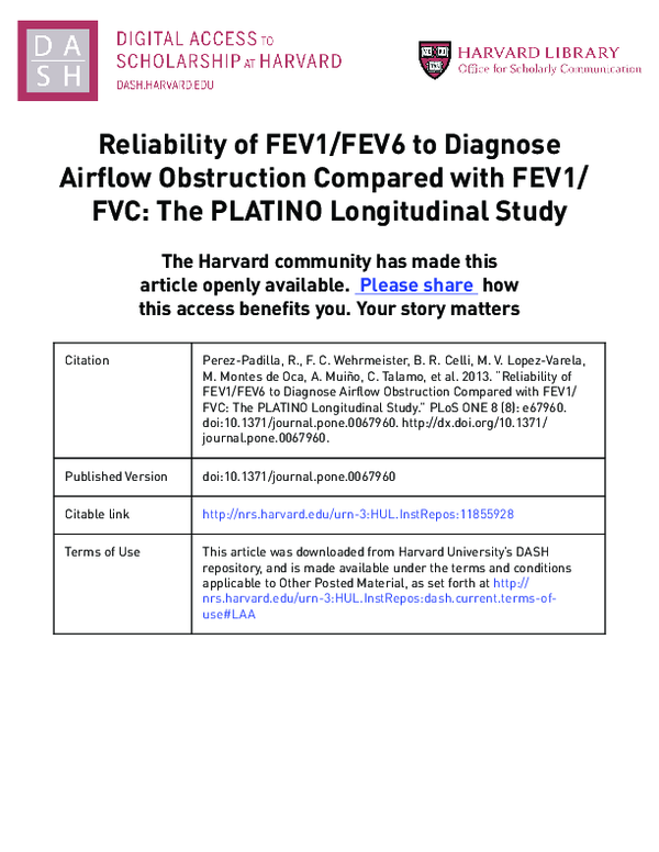 (PDF) Reliability of FEV1/FEV6 to Diagnose Airflow Obstruction Compared ...