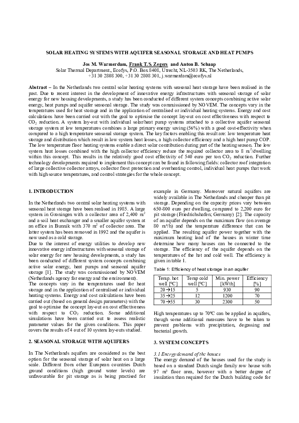 (PDF) Solar Heating Systems with Aquifer Seasonal Storage and Heat Pumps