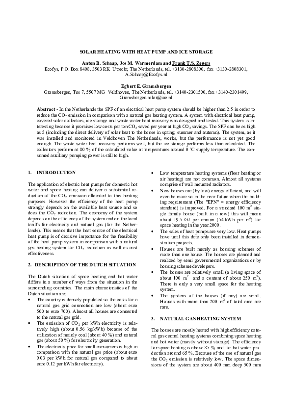 (PDF) Solar Heating with Heat Pump and Ice Storage