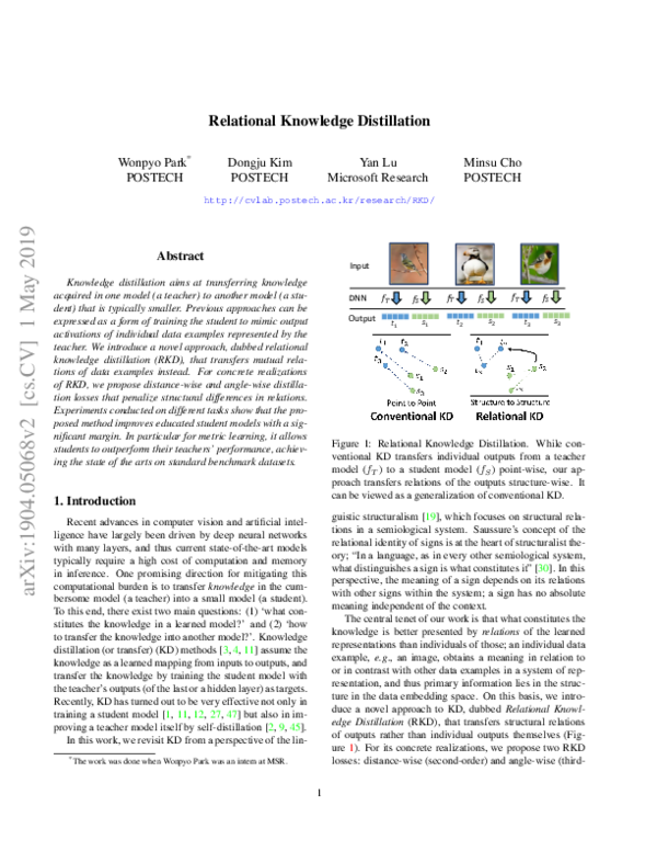 (PDF) Relational Knowledge Distillation