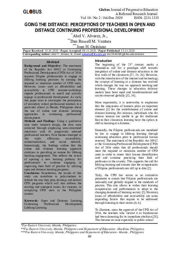 (PDF) Going the Distance: Perceptions of Teachers in Open and Distance ...