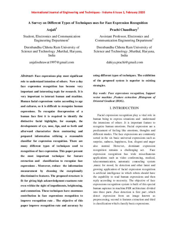 (PDF) A Survey on Different Types of Techniques uses for Face ...
