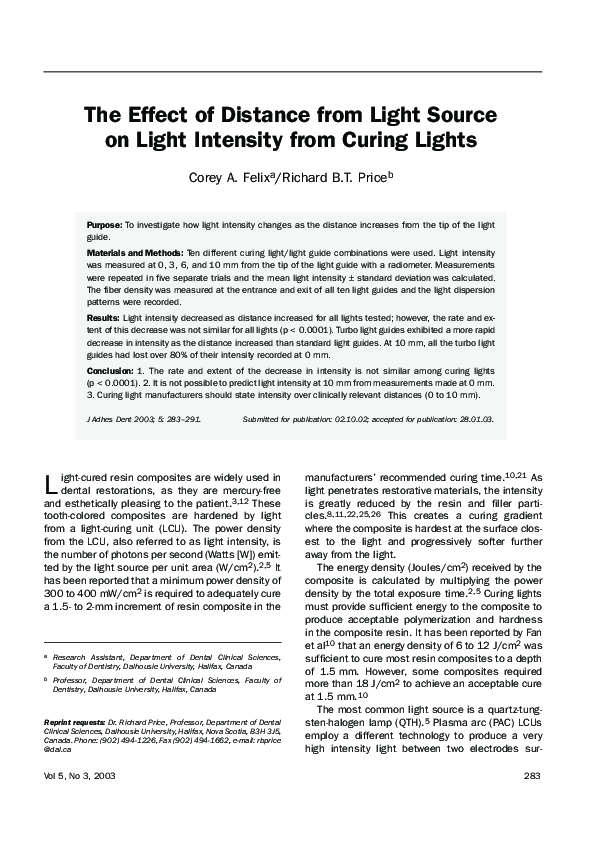 (PDF) The effect of distance from light source on light intensity from ...