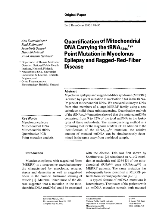 (PDF) Quantification of Mitochondrial DNA Carrying the tRNA(8344)^Lys ...