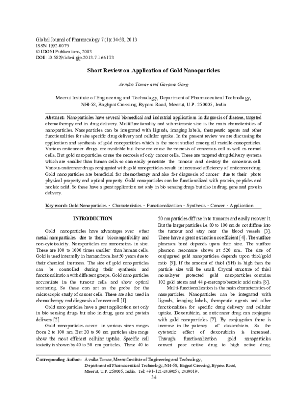 (PDF) Short Review on Application of Gold Nanoparticles